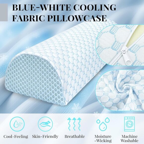 Side Sleepers Pillow Memory Foam Half Moon Bolster Neck Relief 23.6" x 8.7" x 5" - Picture 7 of 9